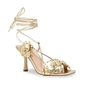 Chase + Chloe Gold Studded Rosette Ankle Tie Sandal